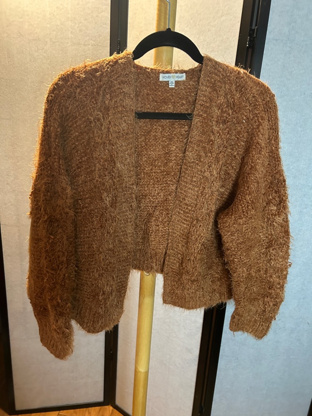 Woven Heart Women's Rust orange Fuzzy Open Cardigan
